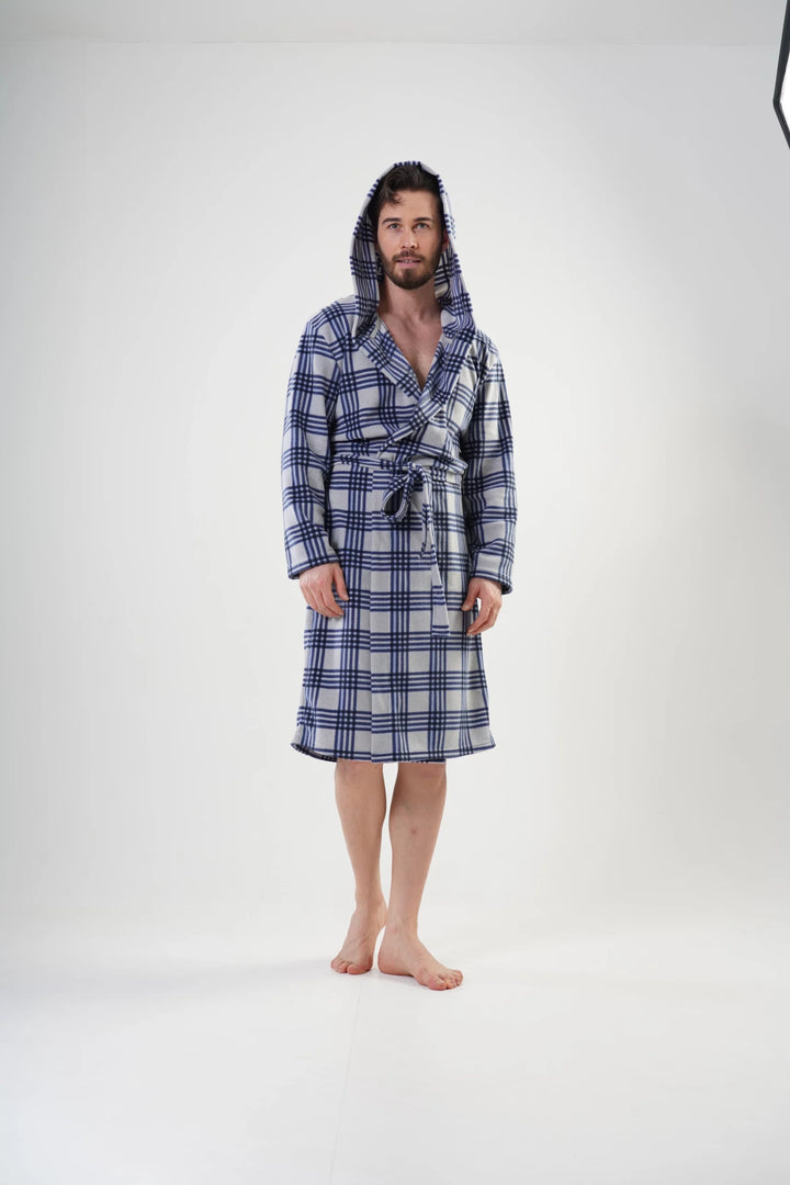 Szlafrok męski polarowy Vienetta Cozy Crossing, szary, r. M-XXL