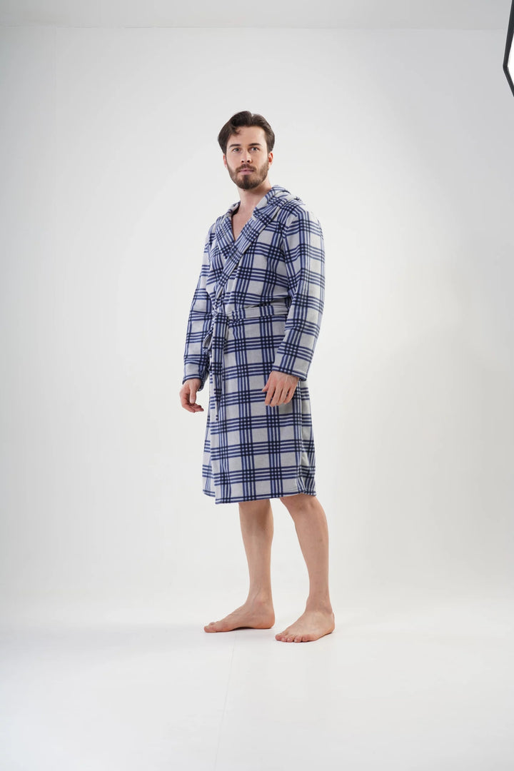 Szlafrok męski polarowy Vienetta Cozy Crossing, szary, r. M-XXL