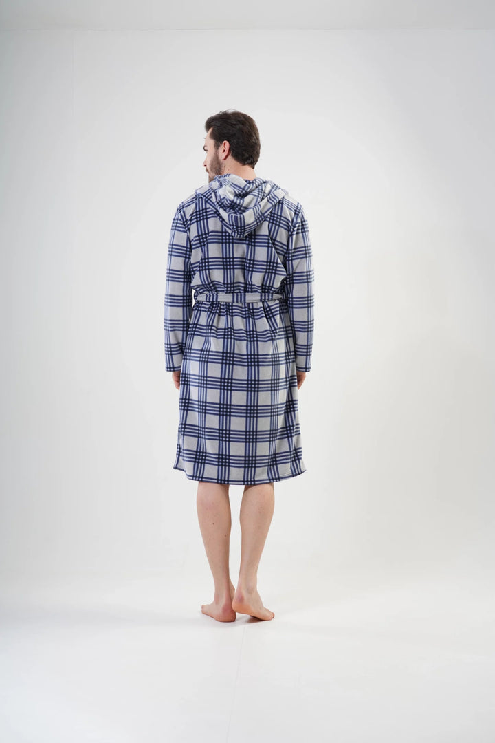 Szlafrok męski polarowy Vienetta Cozy Crossing, szary, r. M-XXL