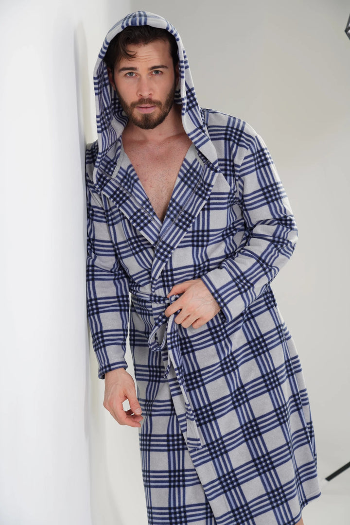 Szlafrok męski polarowy Vienetta Cozy Crossing, szary, r. M-XXL