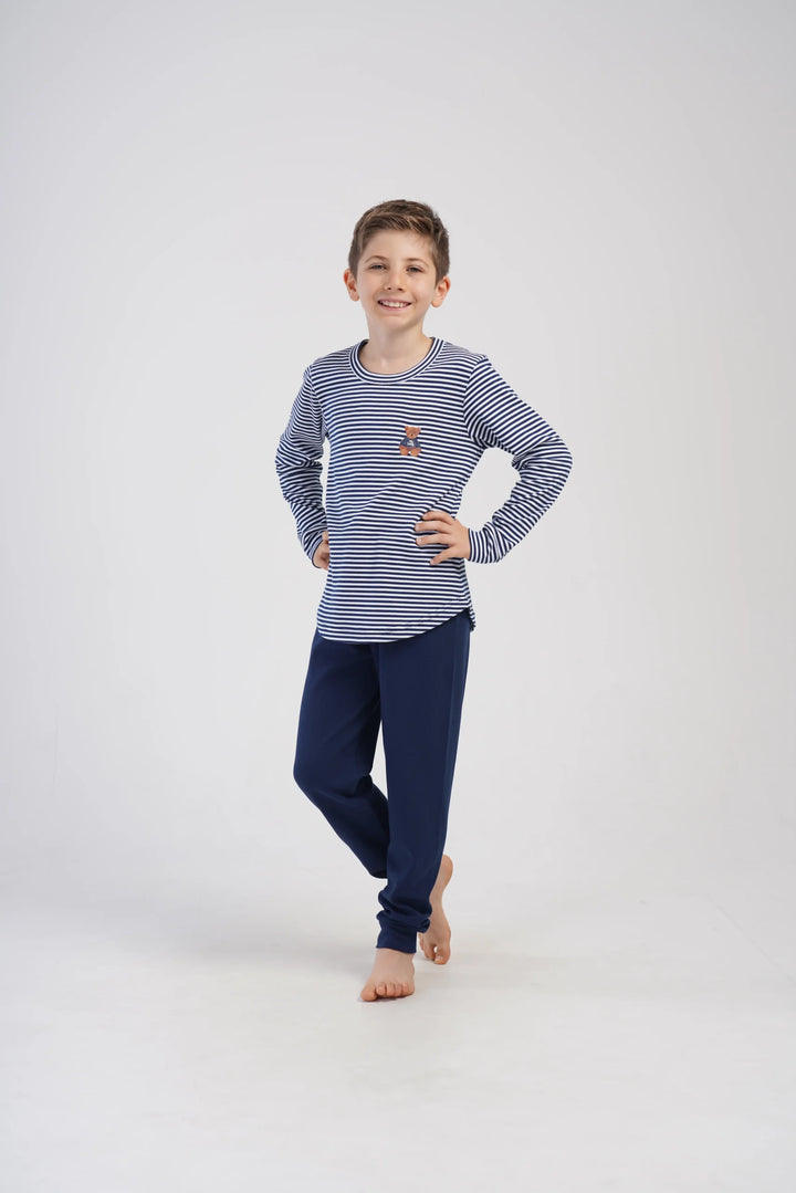 Piżama chłopięca Vienetta Bear Stripes, Granatowy, r. 128-158