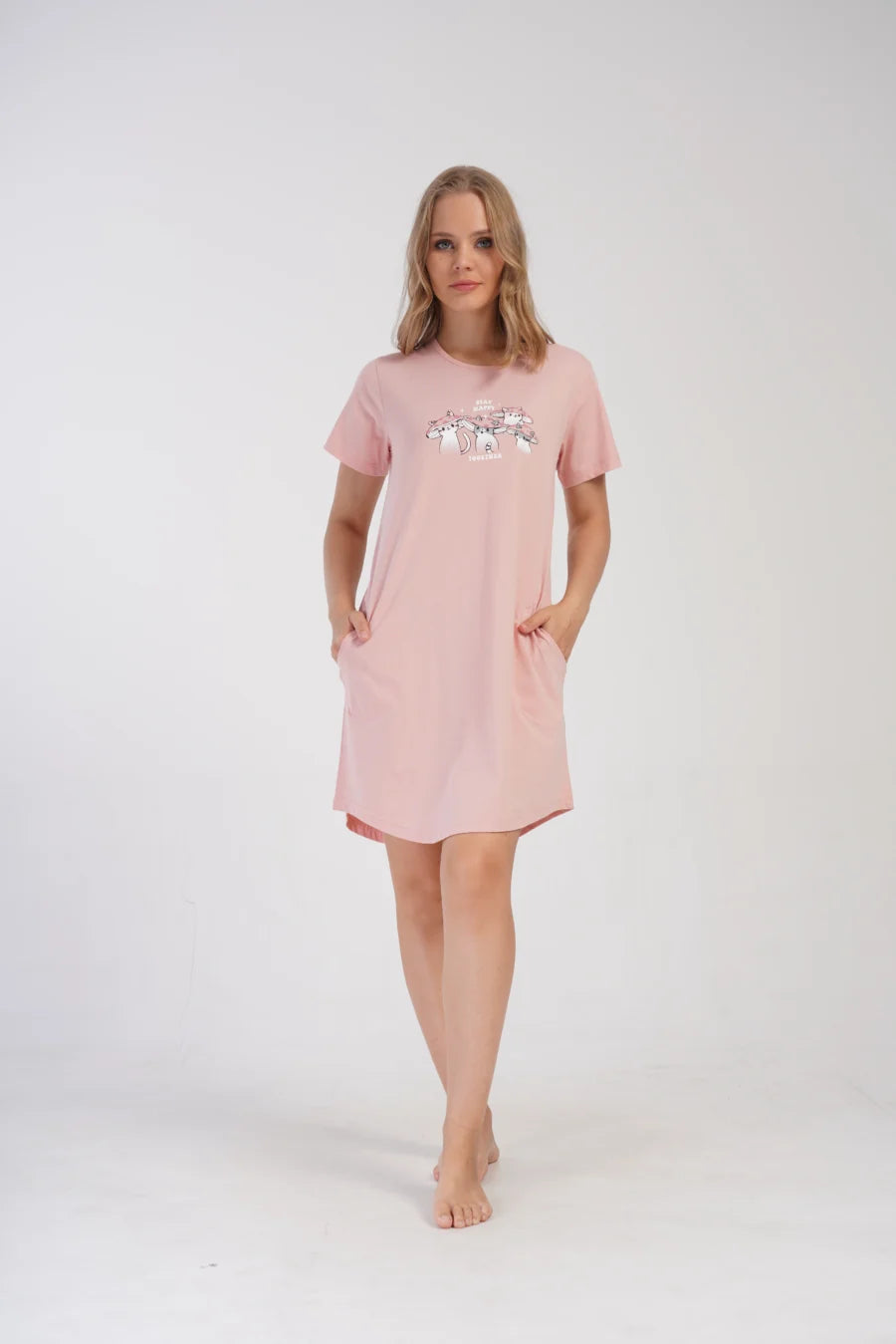 Koszula Nocna Vienetta Stay happy, Różowy, r. M-XXL