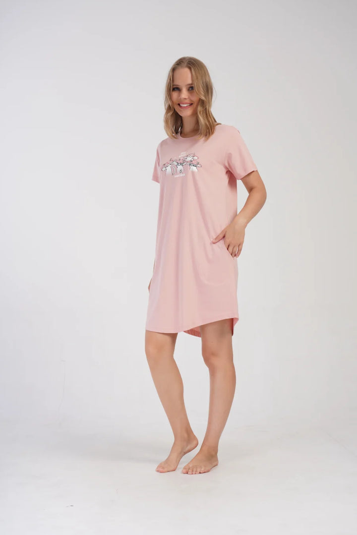 Koszula Nocna Vienetta Stay happy, Różowy, r. M-XXL