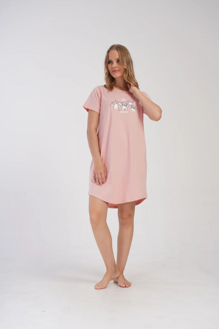 Koszula Nocna Vienetta Stay happy, Różowy, r. M-XXL