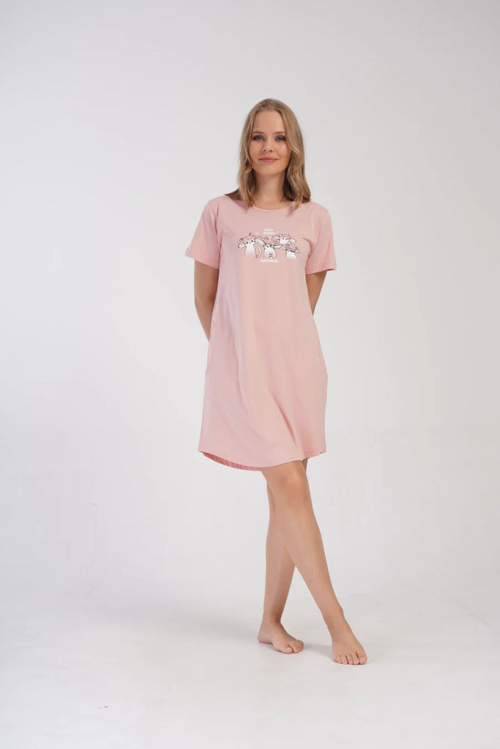 Koszula Nocna Vienetta Stay happy, Różowy, r. M-XXL