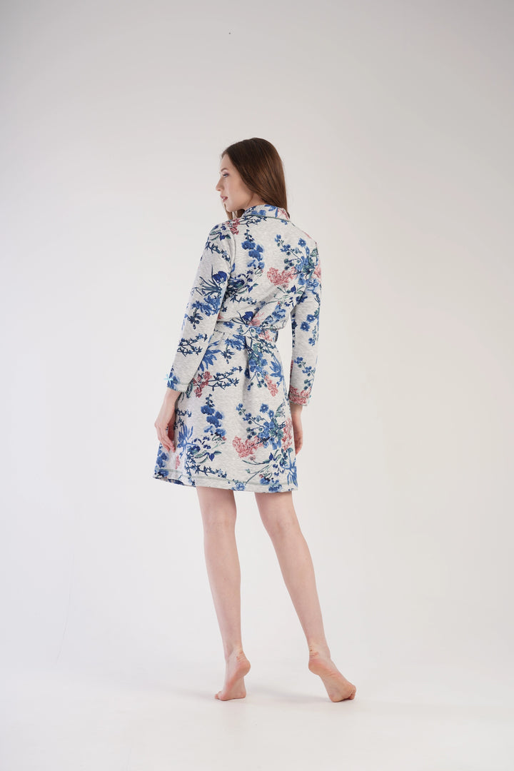 Szlafrok damski Flowers Paradise, szaro-niebieski, r. M-XXL