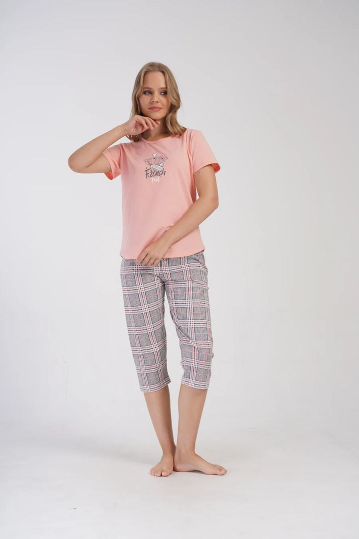 Piżama Damska Vienetta French Fries, Różowy, r. M-XXL