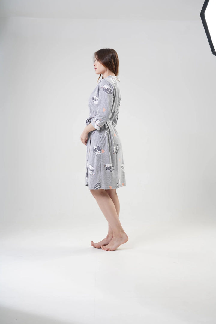 Szlafrok damski Vienetta Sweet Hedgehog, Szary, r. S-XL