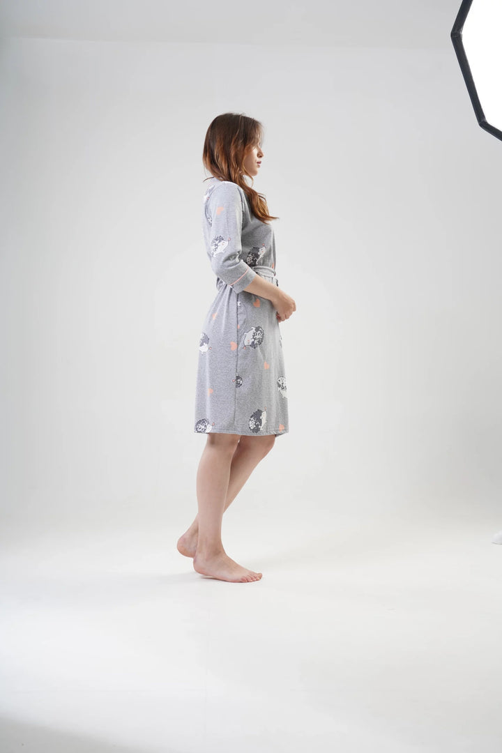 Szlafrok damski Vienetta Sweet Hedgehog, Szary, r. S-XL