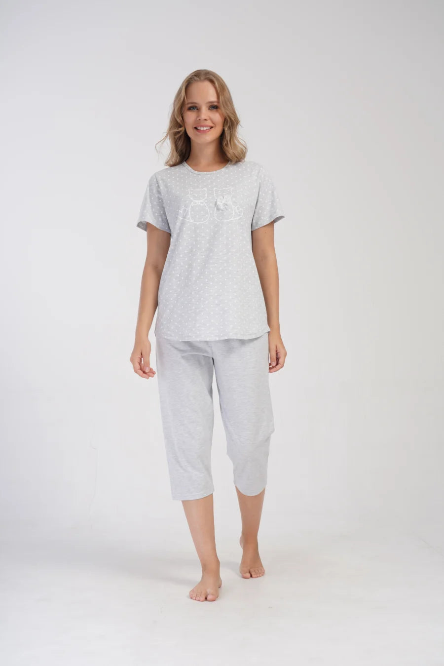 Piżama Damska Vienetta Cute Cats, Szary, r. 1XL-4XL