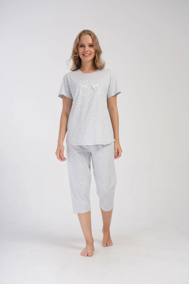 Piżama Damska Vienetta Cute Cats, Szary, r. 1XL-4XL