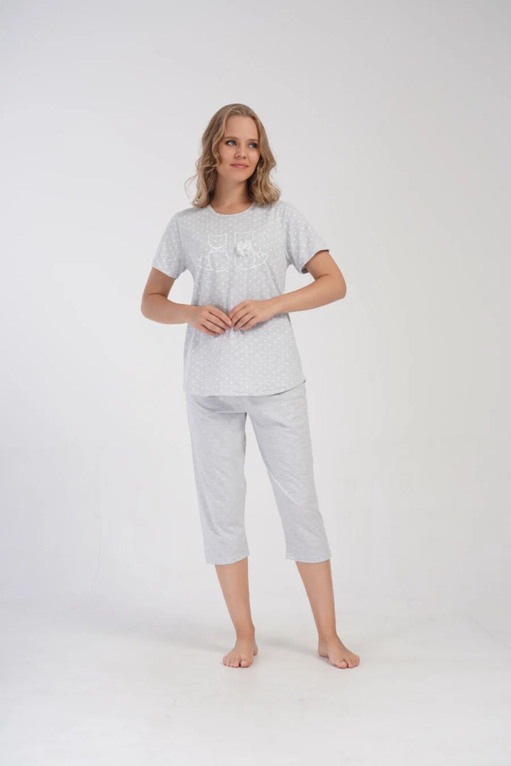 Piżama Damska Vienetta Cute Cats, Szary, r. 1XL-4XL