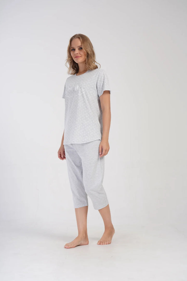 Piżama Damska Vienetta Cute Cats, Szary, r. 1XL-4XL