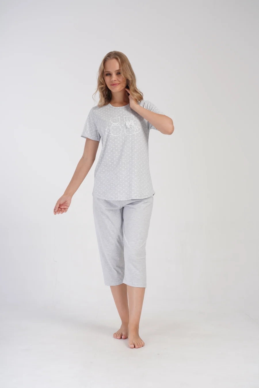 Piżama Damska Vienetta Cute Cats, Szary, r. 1XL-4XL