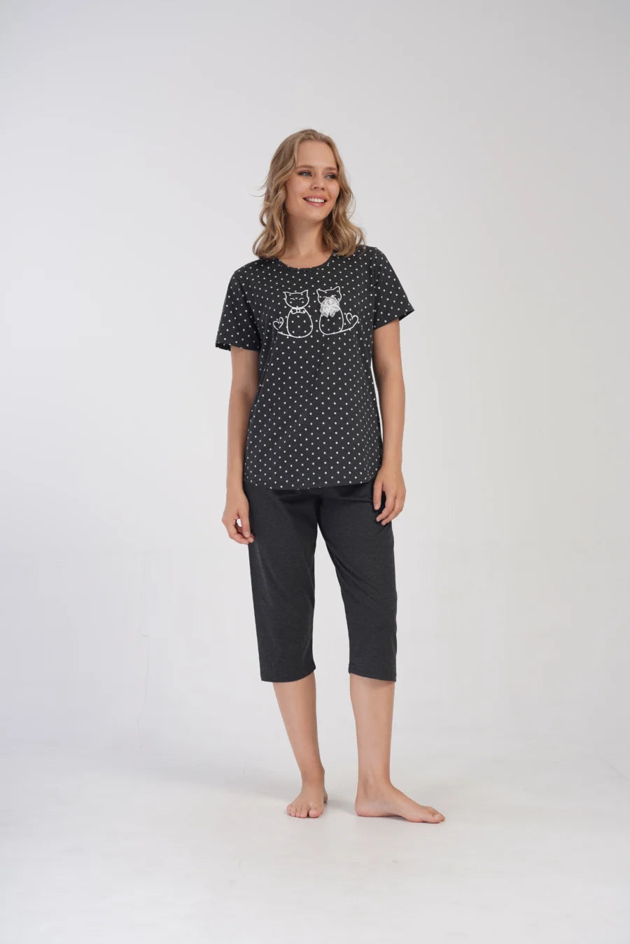 Piżama Damska Vienetta Cute Cats, Grafitowy, r. 1XL-4XL