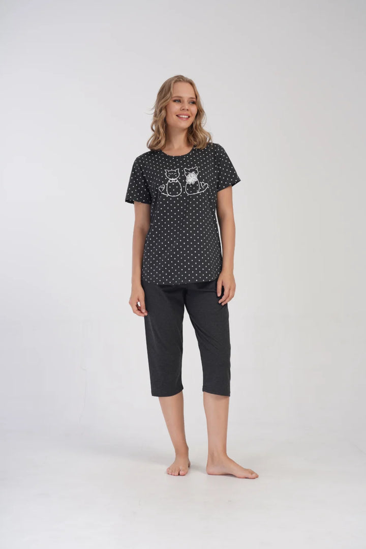 Piżama Damska Vienetta Cute Cats, Grafitowy, r. 1XL-4XL