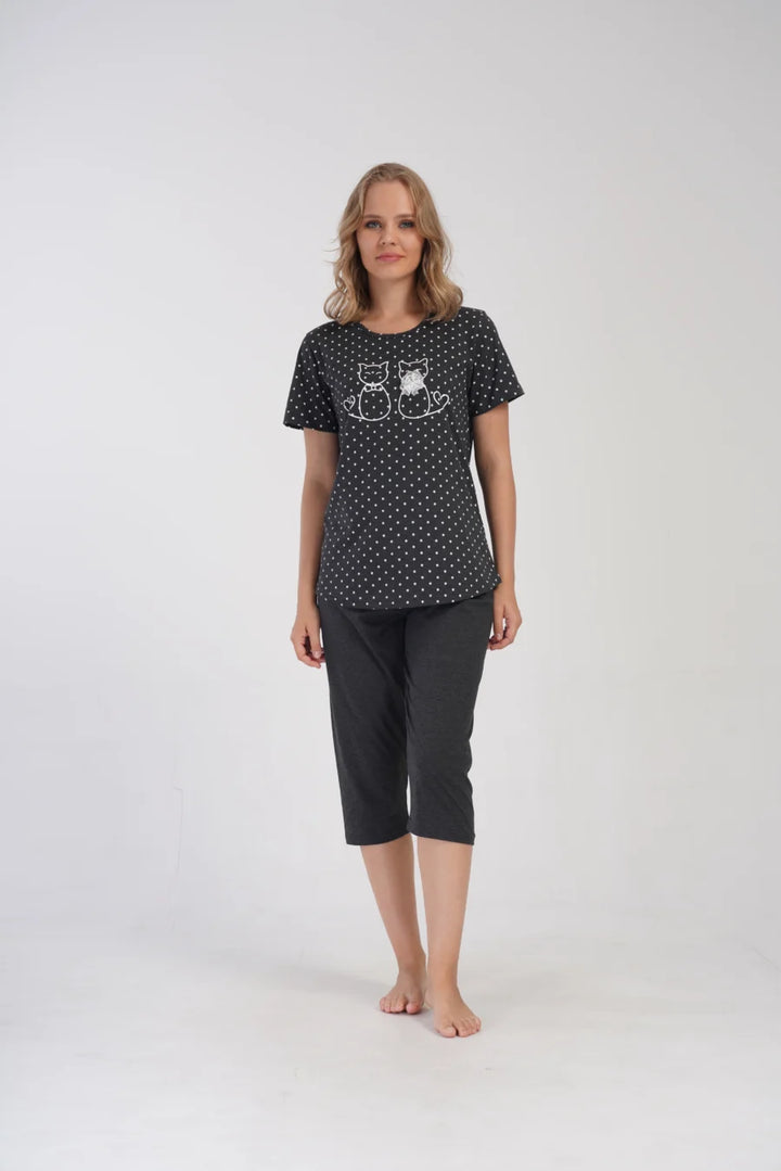 Piżama Damska Vienetta Cute Cats, Grafitowy, r. 1XL-4XL