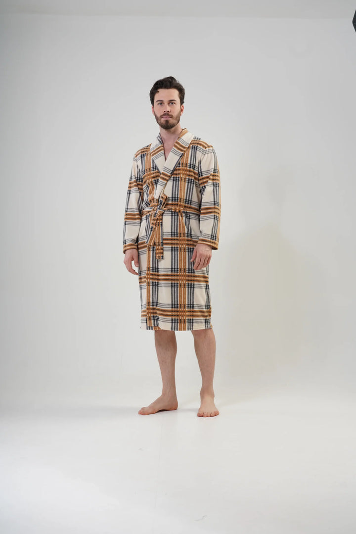 Szlafrok męski polarowy Vienetta Cozy Gentleman, Beżowy, r. M-XXL