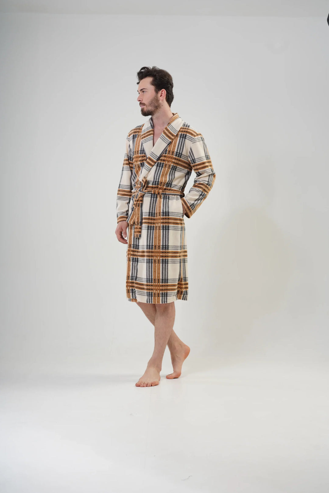 Szlafrok męski polarowy Vienetta Cozy Gentleman, Beżowy, r. M-XXL