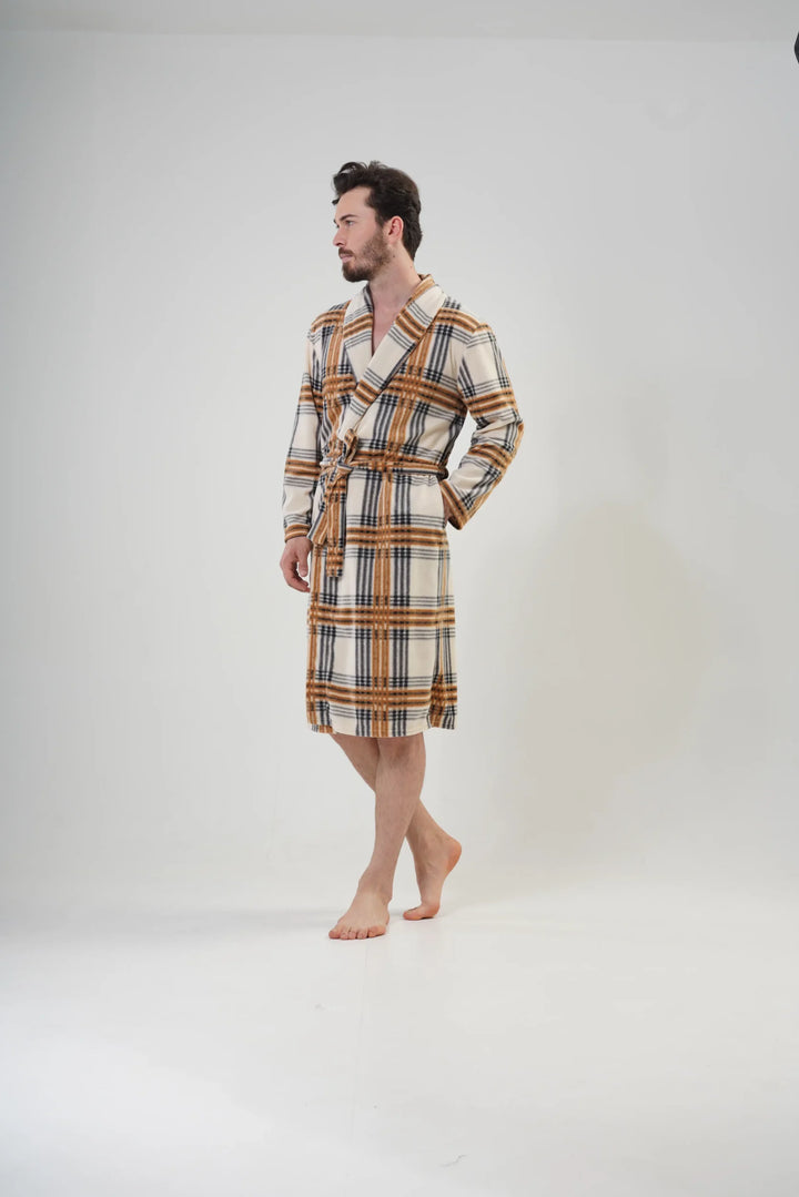 Szlafrok męski polarowy Vienetta Cozy Gentleman, Beżowy, r. M-XXL