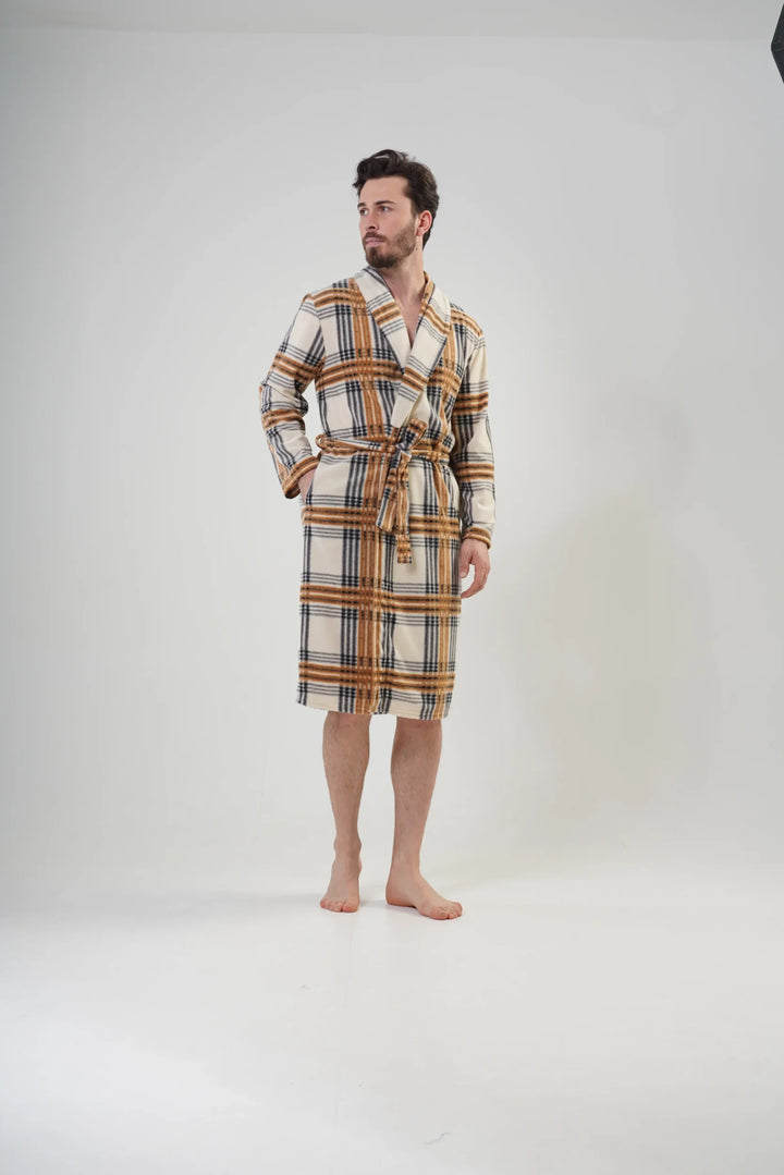 Szlafrok męski polarowy Vienetta Cozy Gentleman, Beżowy, r. M-XXL