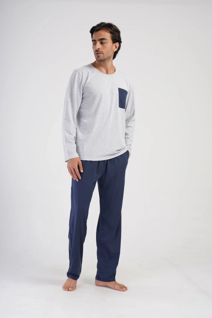 Piżama Męska Vienetta Classic Comfort, Szary, r. M-XXL