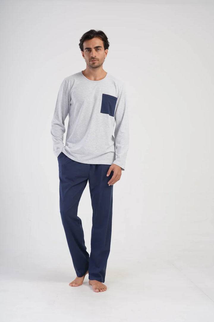 Piżama Męska Vienetta Classic Comfort, Szary, r. M-XXL