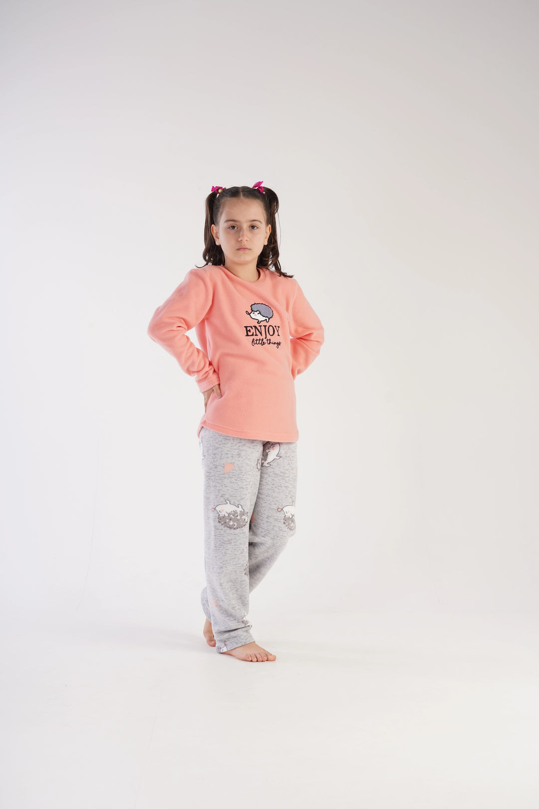 Piżama dziewczęca Sweet Hedgehog, brzoskwiniowo-szara, r. 128-158
