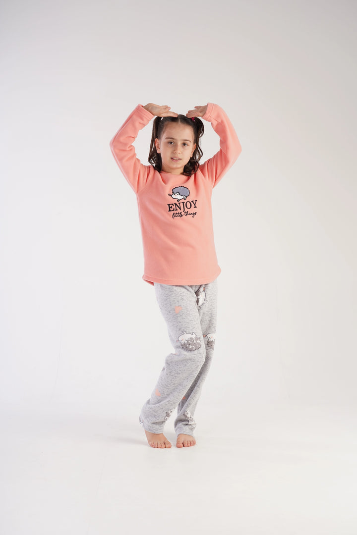 Piżama dziewczęca Sweet Hedgehog, brzoskwiniowo-szara, r. 128-158