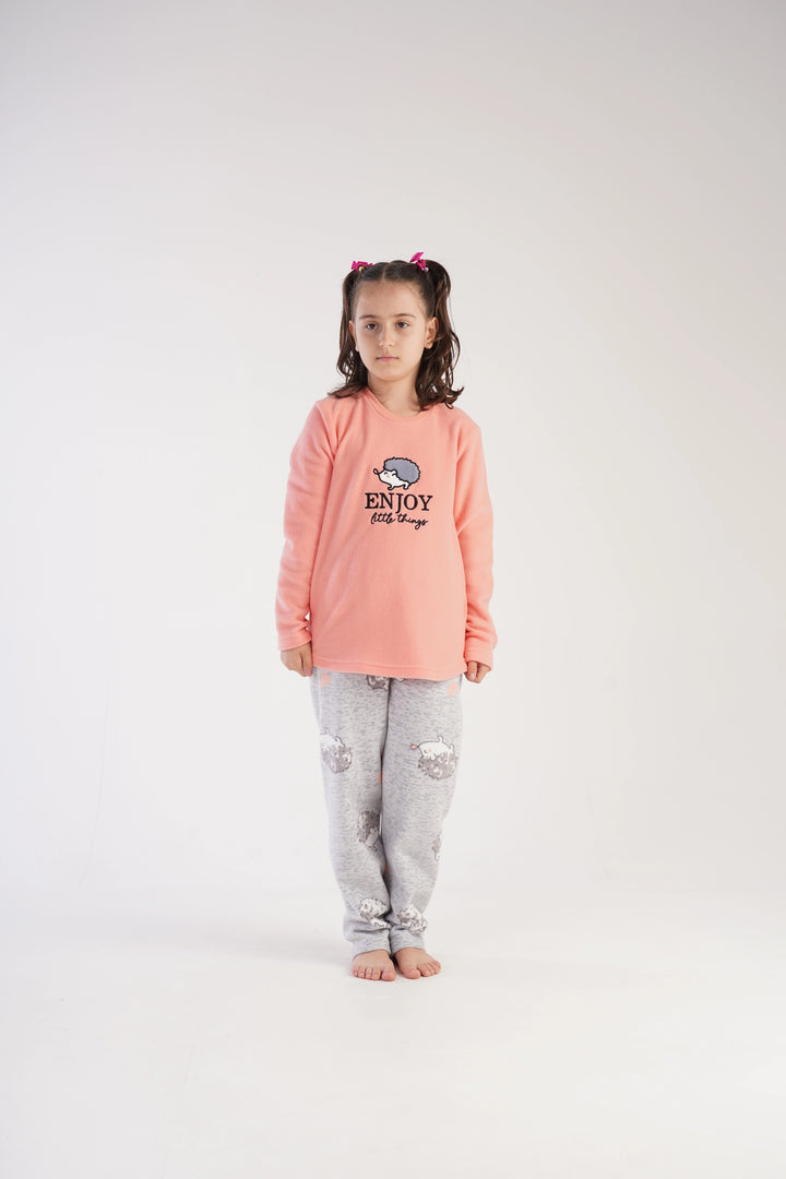 Piżama dziewczęca Sweet Hedgehog, brzoskwiniowo-szara, r. 128-158