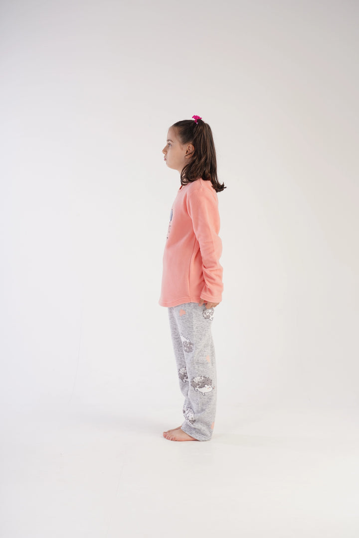 Piżama dziewczęca Sweet Hedgehog, brzoskwiniowo-szara, r. 128-158