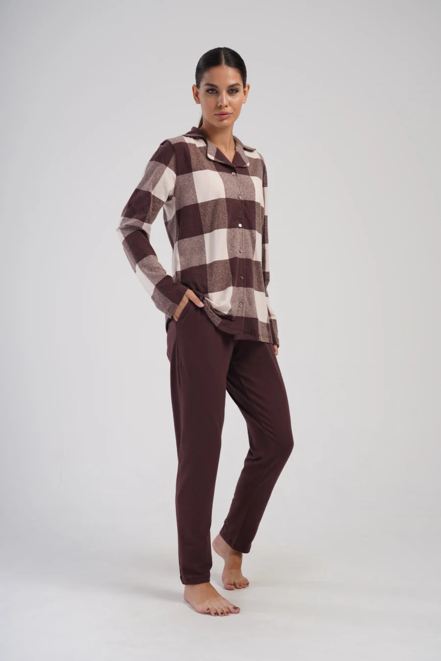 Piżama Damska Vienetta Stripes, Brązowy, r. 1XL-4XL