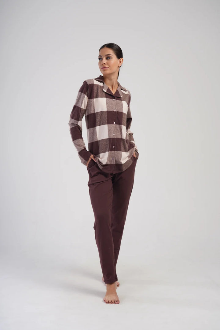 Piżama Damska Vienetta Stripes, Brązowy, r. 1XL-4XL