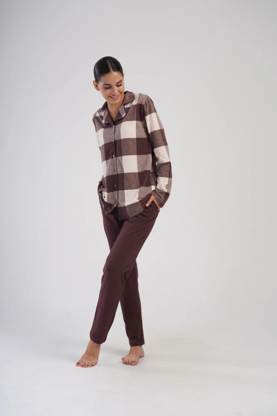 Piżama Damska Vienetta Stripes, Brązowy, r. 1XL-4XL