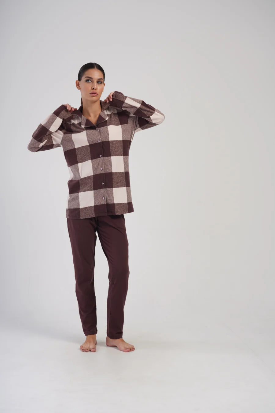 Piżama Damska Vienetta Stripes, Brązowy, r. 1XL-4XL