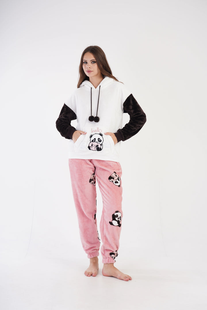 Piżama Damska Softowa Vienetta Panda Hug Sleepwear, biało-różowa, r. S-XL