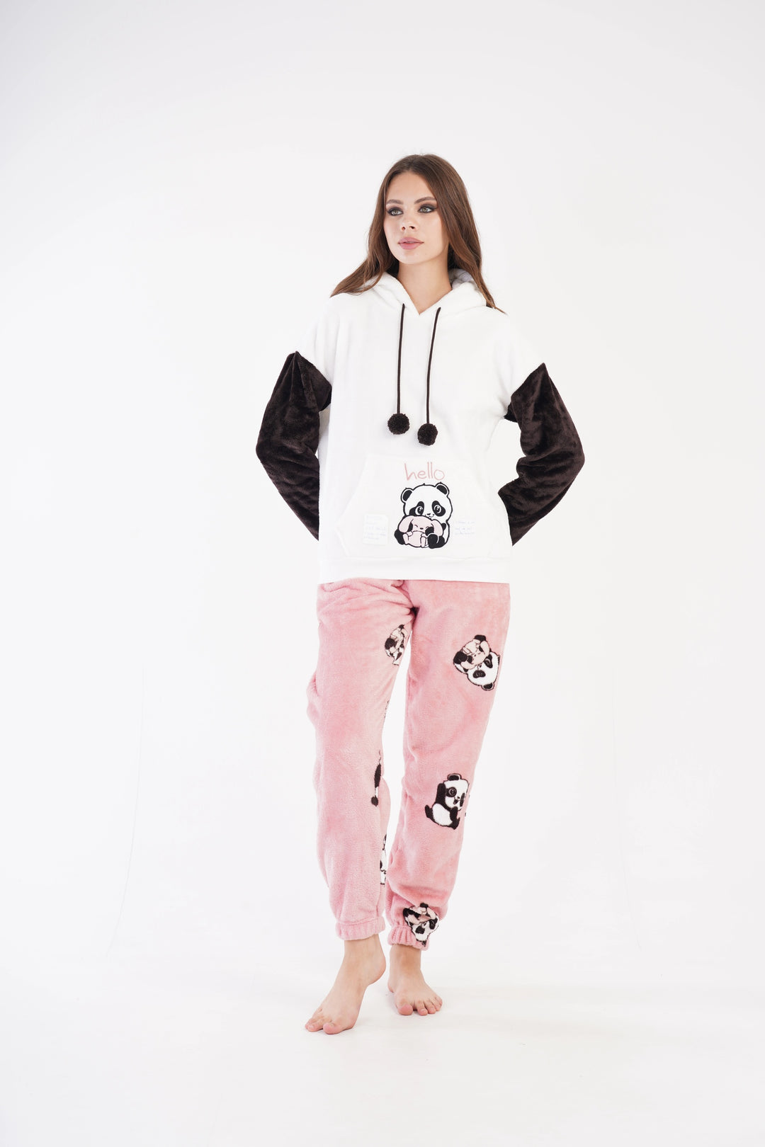 Piżama Damska Softowa Vienetta Panda Hug Sleepwear, biało-różowa, r. S-XL