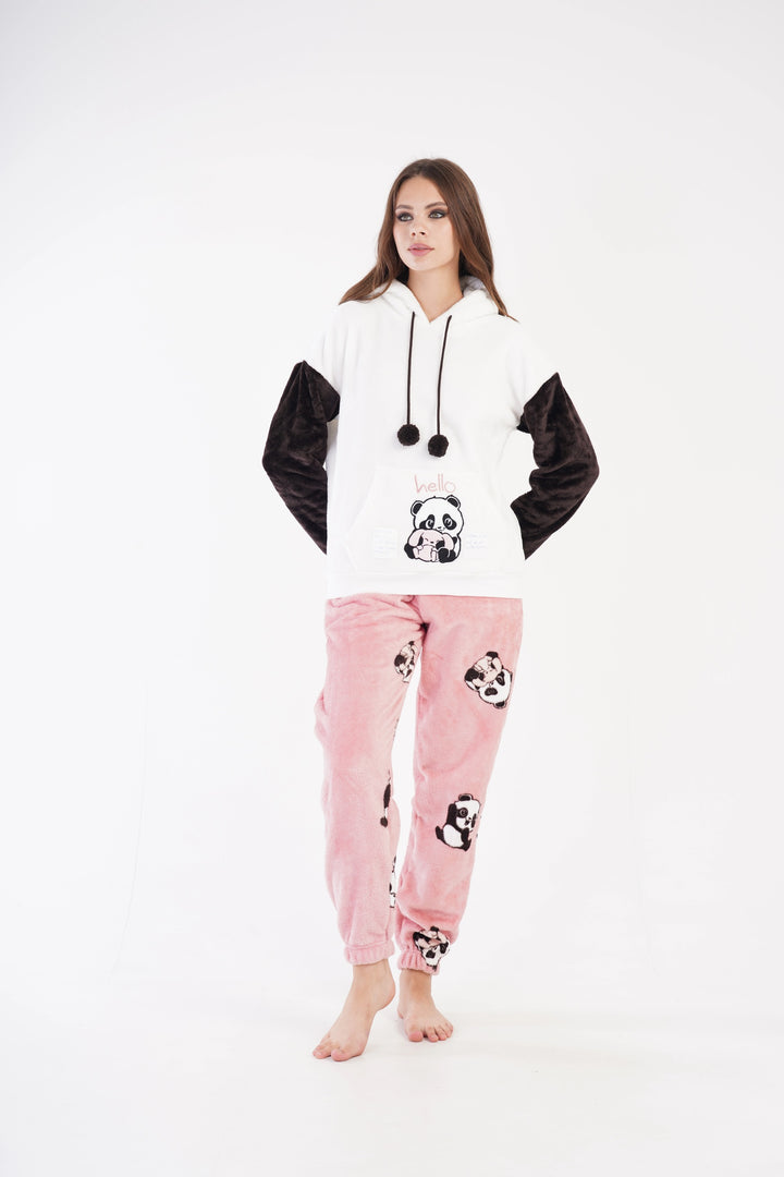 Piżama Damska Softowa Vienetta Panda Hug Sleepwear, biało-różowa, r. S-XL