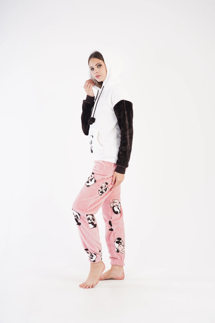 Piżama Damska Softowa Vienetta Panda Hug Sleepwear, biało-różowa, r. S-XL