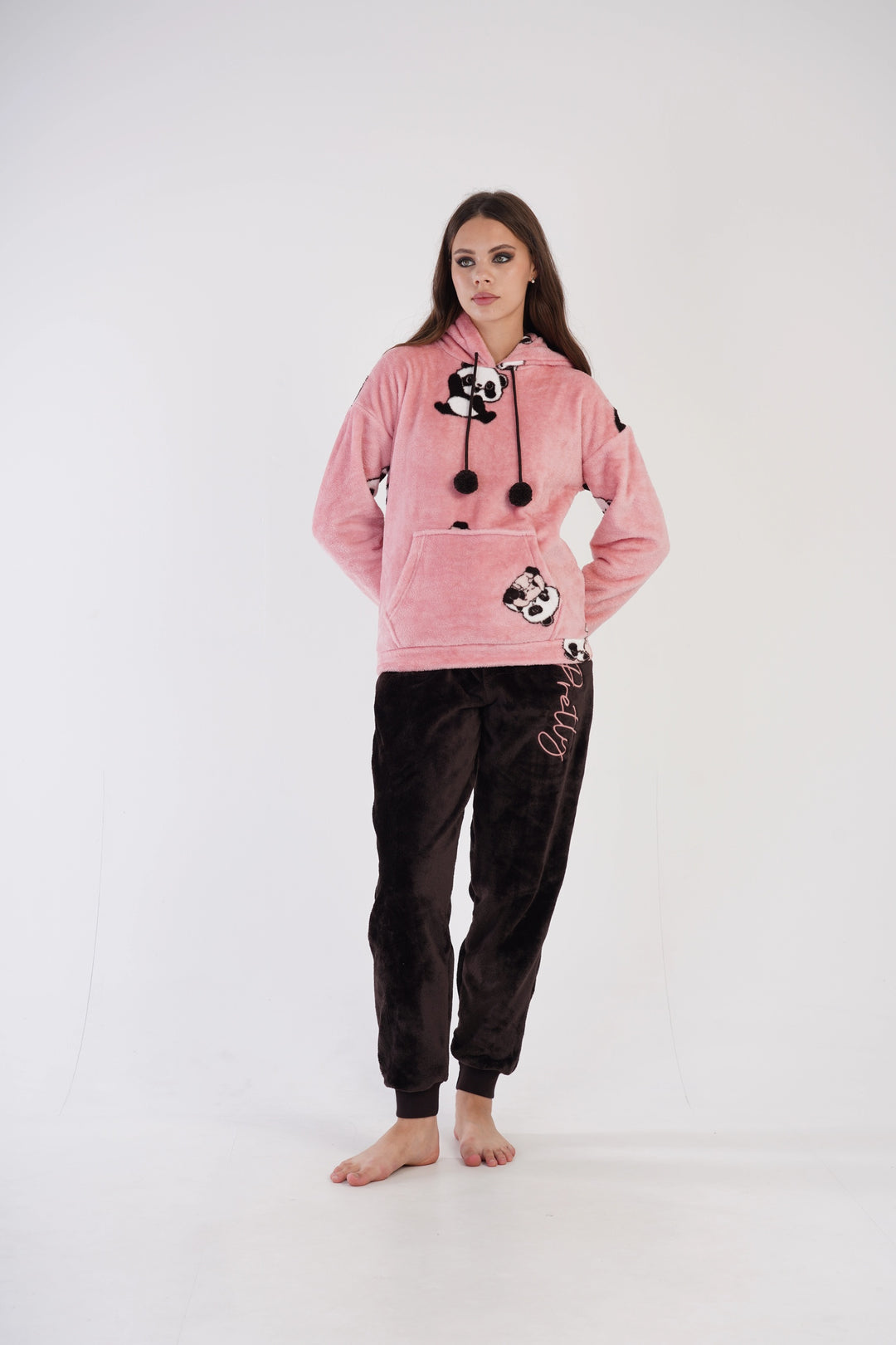 Piżama Damska Softowa Vienetta Panda Dream Delight, różowo-brązowa, r. S-XL