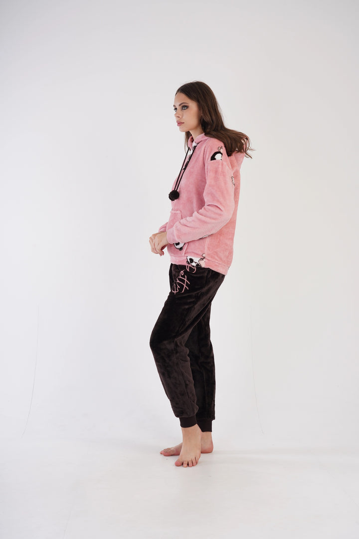 Piżama Damska Softowa Vienetta Panda Dream Delight, różowo-brązowa, r. S-XL