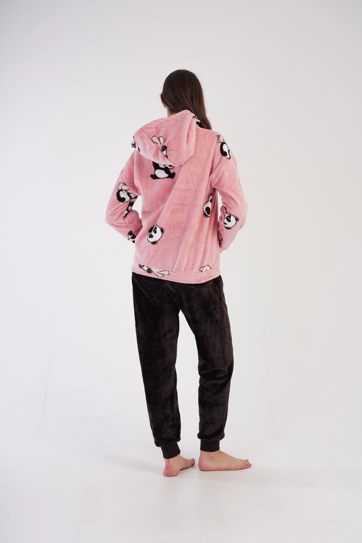 Piżama Damska Softowa Vienetta Panda Dream Delight, różowo-brązowa, r. S-XL