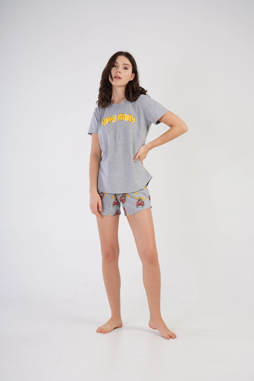 Piżama Damska Vienetta Happy Family Grey, szara, r. S-XL