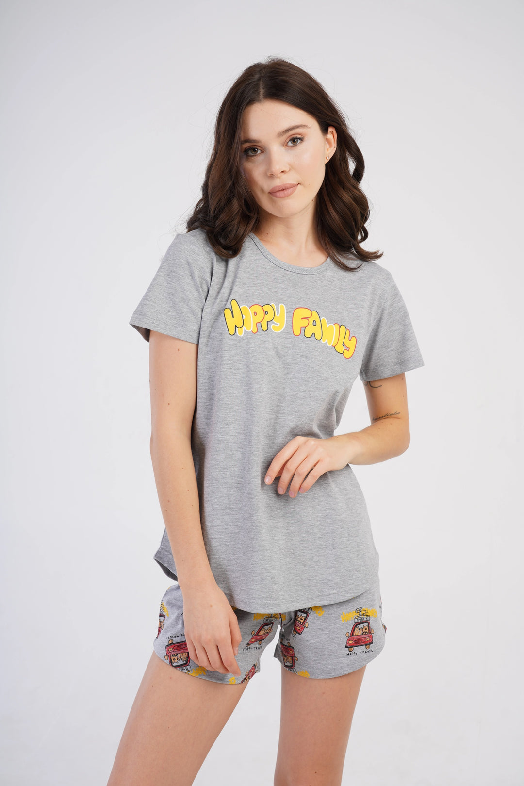 Piżama Damska Vienetta Happy Family Grey, szara, r. S-XL