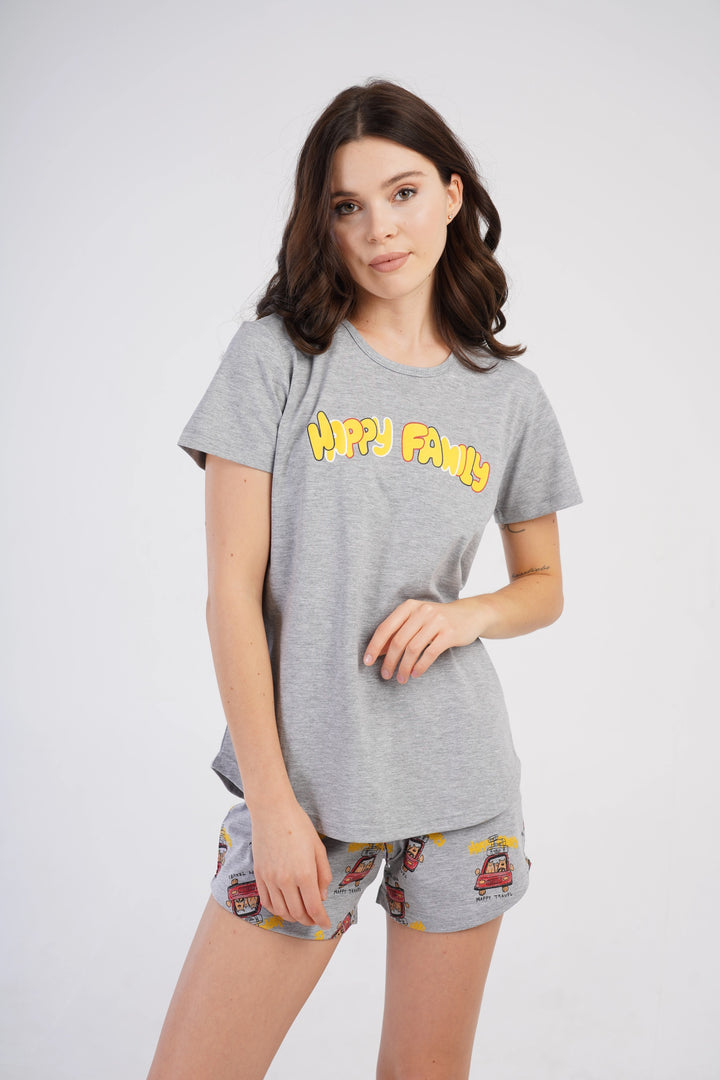 Piżama Damska Vienetta Happy Family Grey, szara, r. S-XL