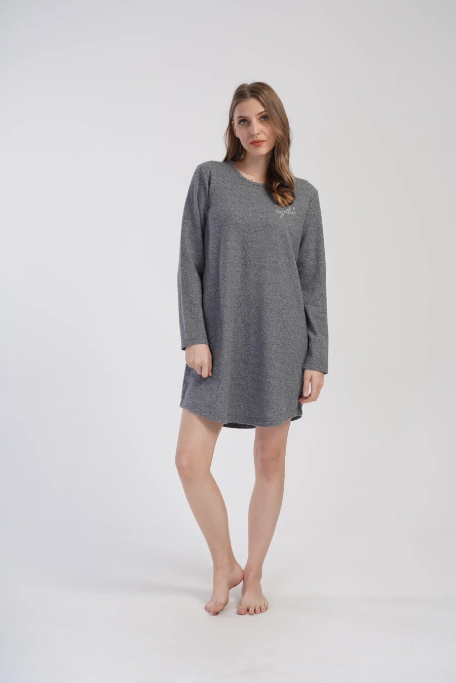 Koszula Nocna Damska interlock Vienetta, Gray elegance, Szary, r. M - XXL