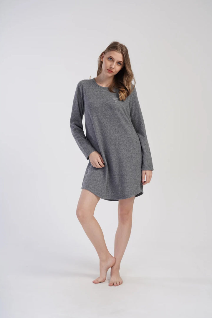 Koszula Nocna Damska interlock Vienetta, Gray elegance, Szary, r. M - XXL