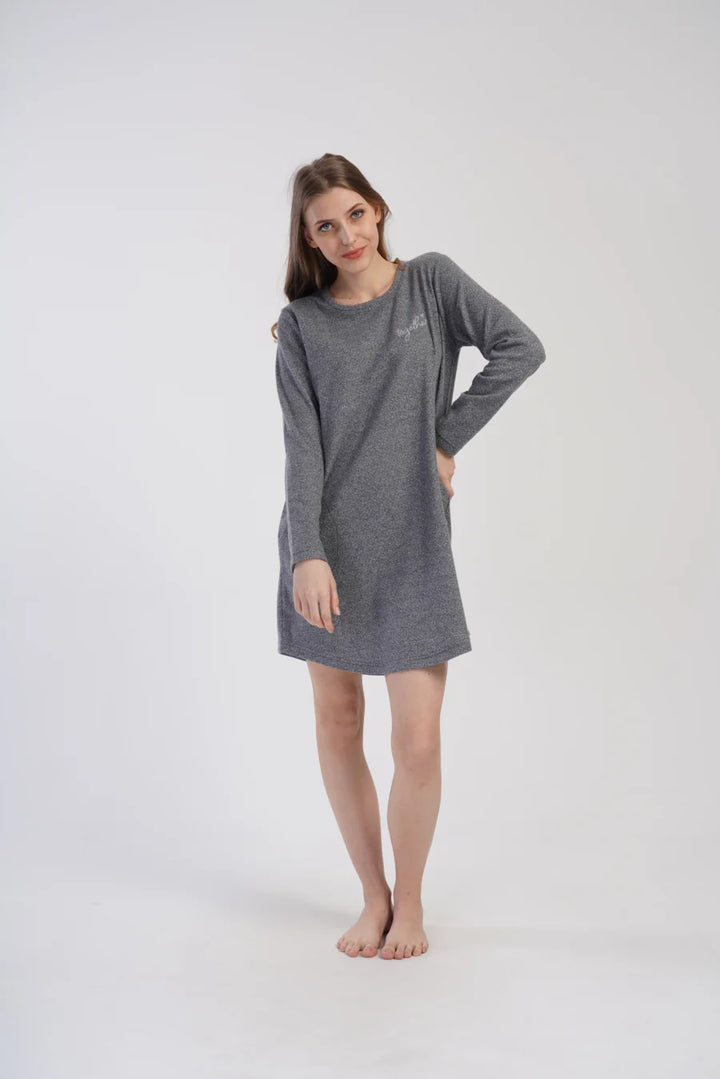 Koszula Nocna Damska interlock Vienetta, Gray elegance, Szary, r. M - XXL