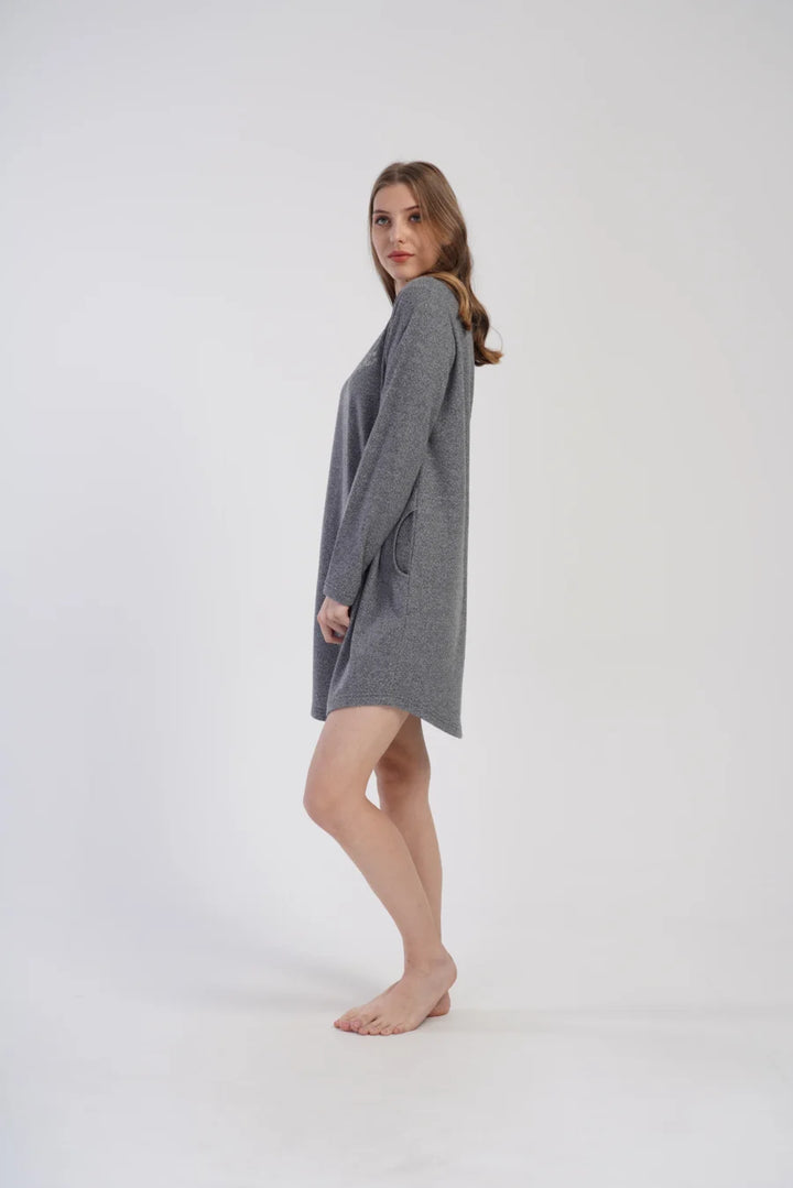 Koszula Nocna Damska interlock Vienetta, Gray elegance, Szary, r. M - XXL