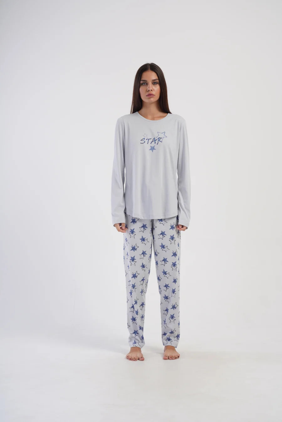 Piżama Damska Vienetta Stars, Szary, r. 5XL-7XL